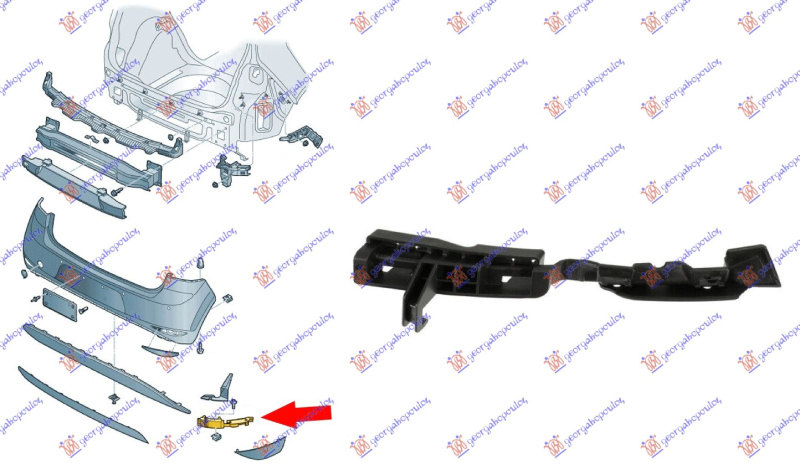 Mbajtëse anësore e parakolpit të pasmë i poshtëm plastike (GTI)