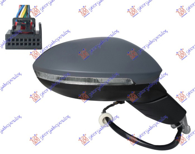 Pasqyrë elektrike me ngrohje (gati për ngjyrosje) (me sinjal + dritë + memorie) (11 pinë) (xham i lakuar) (cilësia A)