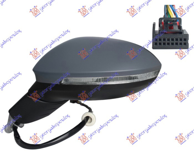 Pasqyrë elektrike me ngrohje (gati për ngjyrosje) (me sinjal + dritë + memorie) (11 pinë) (xham i lakuar) (cilësia A)