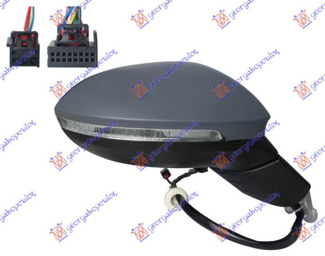 Pasqyrë elektrike me ngrohje (gati për ngjyrosje) (me sinjal + dritë + memorie + asistencë korsie) (11+3 pinë) (xham i lakuar) (cilësia A)