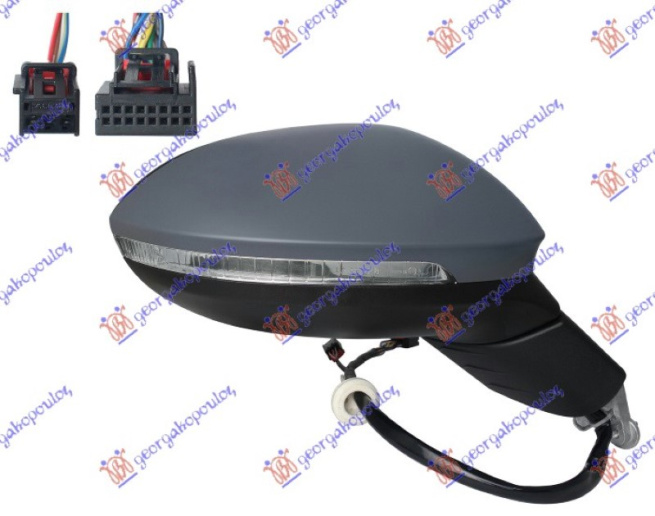 Pasqyrë elektrike me ngrohje (gati për ngjyrosje) (me sinjal + dritë + palosje elektrike + memorie + asistencë korsie) (13+3 pinë) (xham i lakuar)