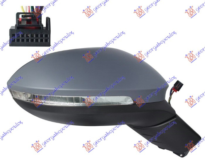 Pasqyrë elektrike me ngrohje (me sinjal + dritë + palosje elektrike + memorie) (13 pinë) (xham i lakuar) (cilësia A)