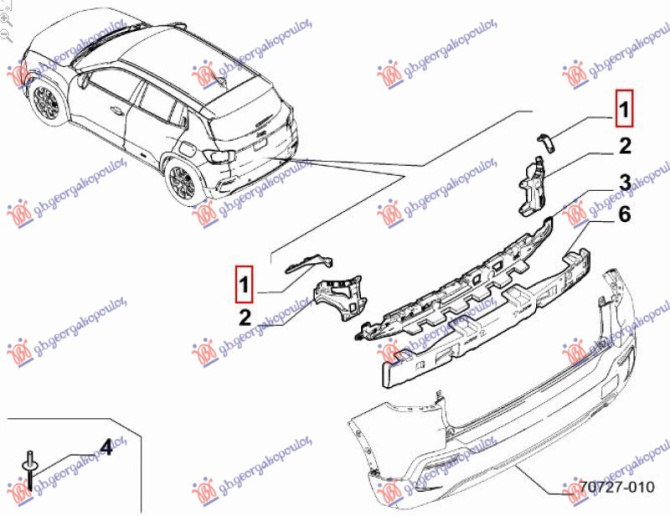 Mbajtëse anësore e sipërme e parakolpit të pasmë plastike (origjinal)