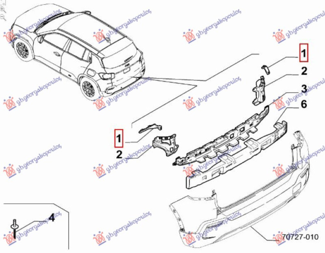 Mbajtëse anësore e sipërme e parakolpit të pasmë plastike (origjinal)