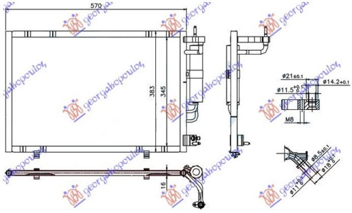 Radiator kondicioneri benzinë-1.4TDCI 2011 (530X350X16) (KOYO)