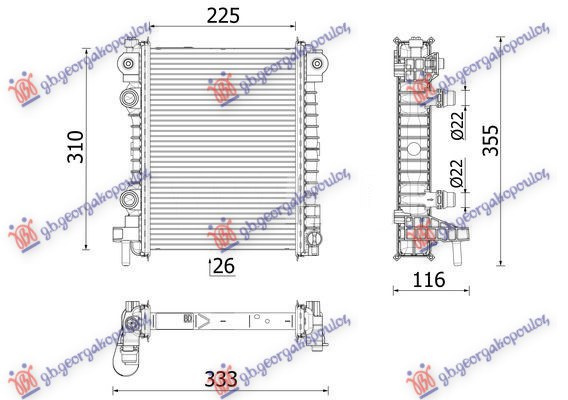 Radiator shtesë 2.0-2.9 benzinë (225x310x26)