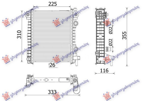 Radiator shtesë 2.0-2.9 benzinë (225x310x26)