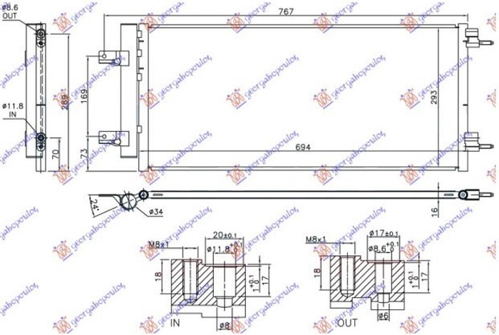 Radiator kondicioneri për të gjitha modelet benzinë/dizel TURBO (640X290X16) (NRF)