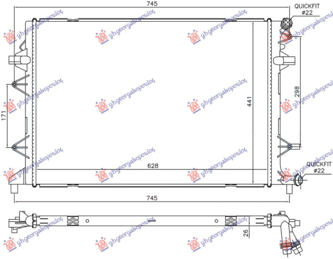 Radiator shtesë 2.0 TDi dizel (630x440x26) (NRF)