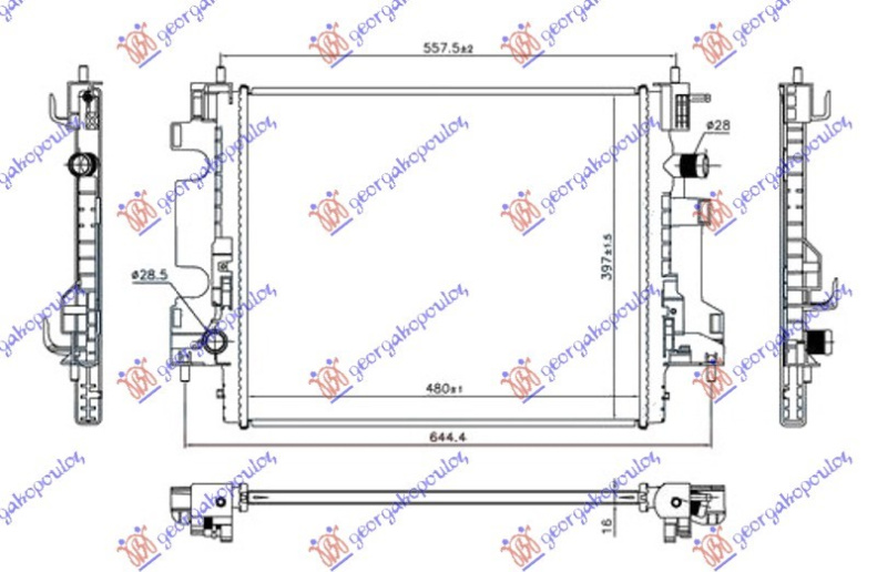 Radiator 0.9 TURBO benzinë manual (480X400X16) (VALEO)