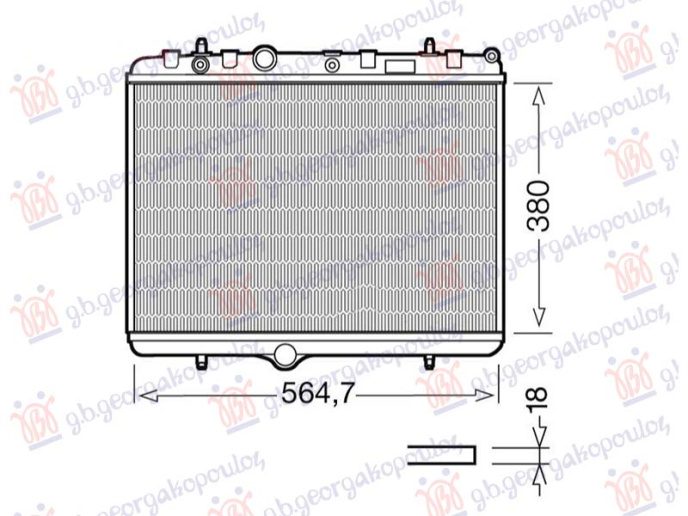 Radiator benzinë-dizel (38x55x1.8) me mbajtëse ventilatori (HELLA)
