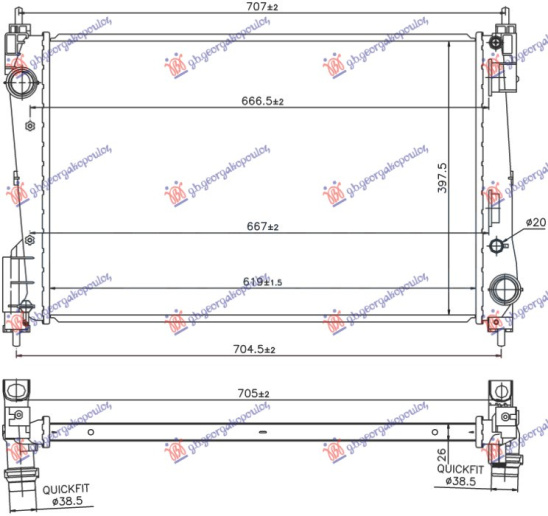 Radiator benzinë/dizel  (619x398x26) (VALEO)