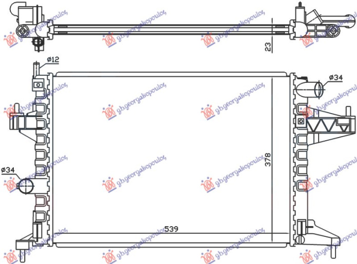 Radiator 1.4-1.8 manual +/-AC (540x380) (diagonal) (NRF)