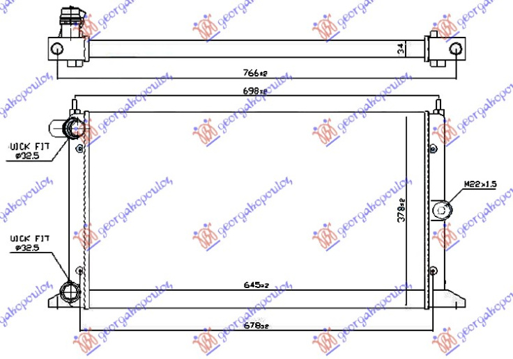 Radiator 1.8-2.0 benzinë-1.9 dizel TDi (635x366) 2000- (MARELLI)