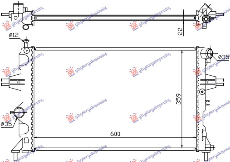 Radiator 1.4-1.6-1.8 +A/C (600x370) (MARELLI)