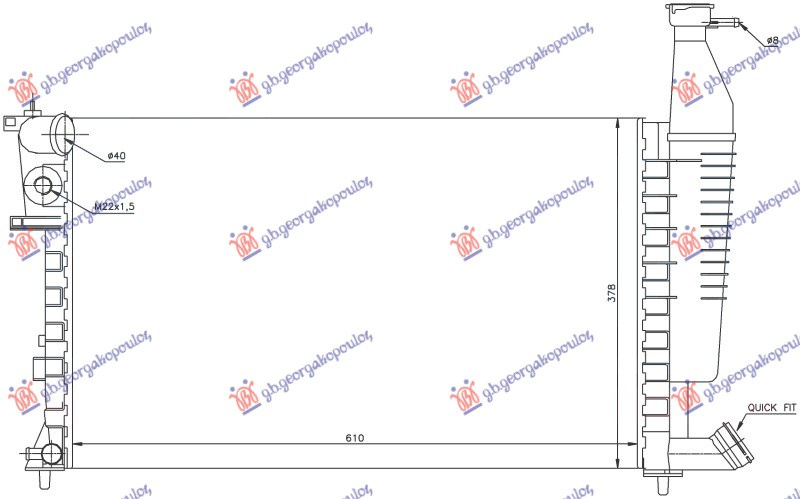 Radiator 1.4-1.6-1.8 +/-AC (610x377x23) ( Me klipe sigurie) (MARELLI)
