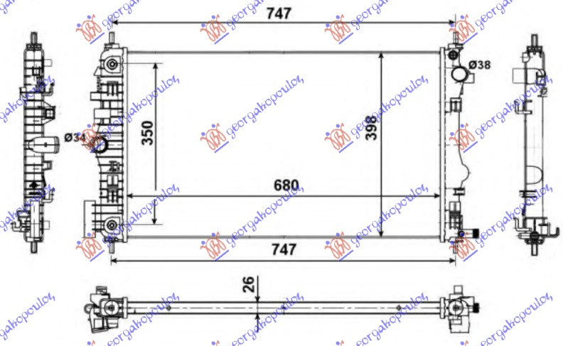 Radiator 2.0 benzinë TURBO automatik (680x400) (KOYO)