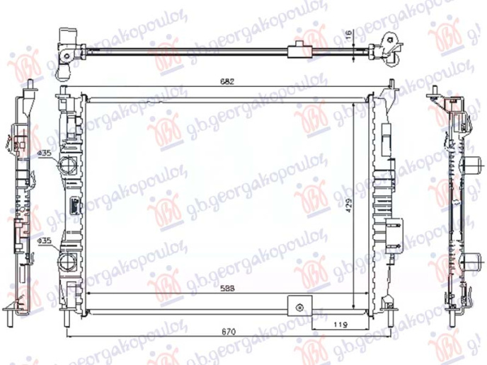 Radiator 1.6 benzinë (590x430x16) (pa tub) (NRF)
