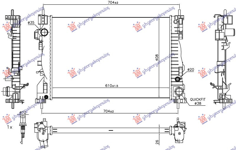 Radiator 1.4 TURBO (120) (61x40.5x2.6) (MARELLI)
