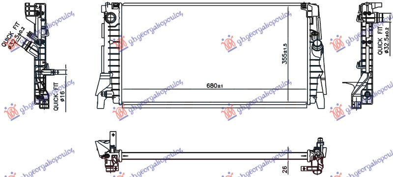 Radiator 1.5-1.6-3.0 (118i/120i/125i/135i-M) benzinë / 2.0 (120d/125d) dizel automatik (600x334x32)