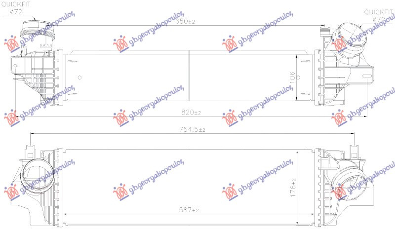 Radiator INTERCOOLER 2.0 benzinë (Φ72-72) (587x176)