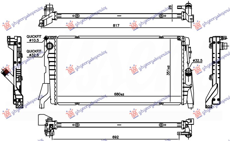 Radiator 1.5 (216i-218i) benzinë manual/automatik (680x350x26) (VALEO)