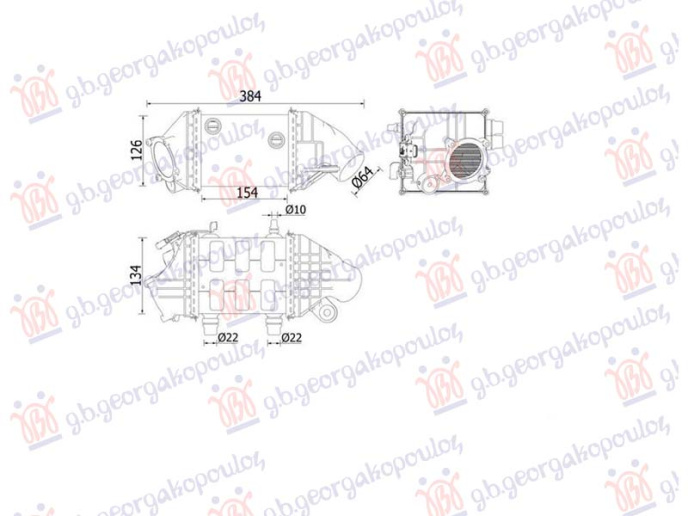 Radiator INTERCOOLER 4.4 benzinë (154x126) (MAHLE BEHR linja premium)