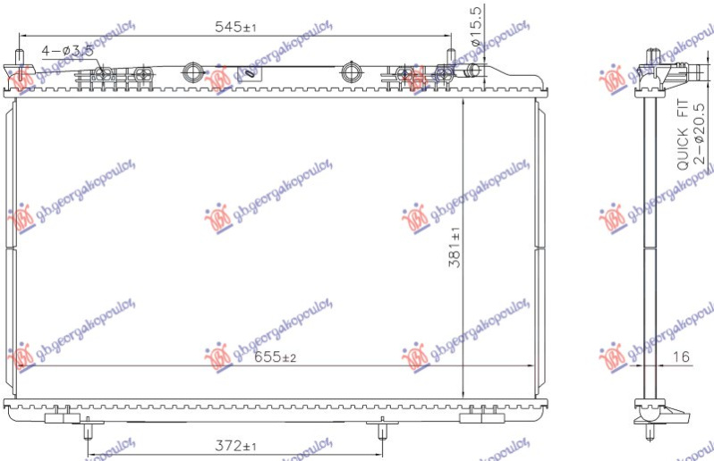 Radiaor 1.2 benzinë - 1.5 dizel - elektrik (655x381x16)
