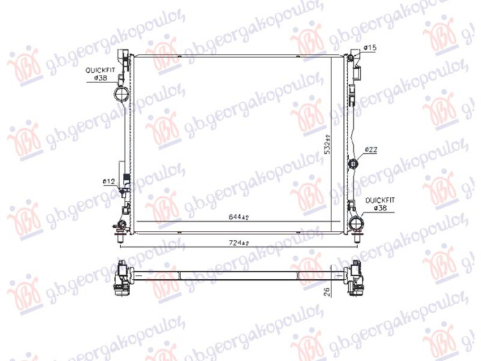 Radiator 2.0-3.0 benzinë/hibrid-2.0-2.9 dizel/hibrid (645x523x26) (VALEO)