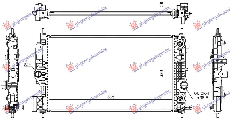 Radiator 1.6 benzinë automatik (665x389) (KOYO)