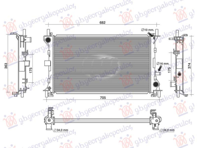 Radiator 2.0 benzinë/1.8 dizel TDCi +/- A/C (600x350) (NRF)