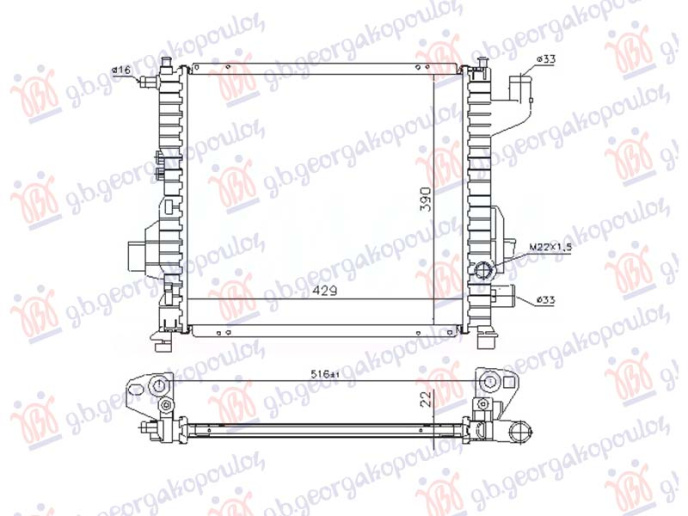 Radiator 1.1/1.2 benzinë me A/C (430x395) (NRF)
