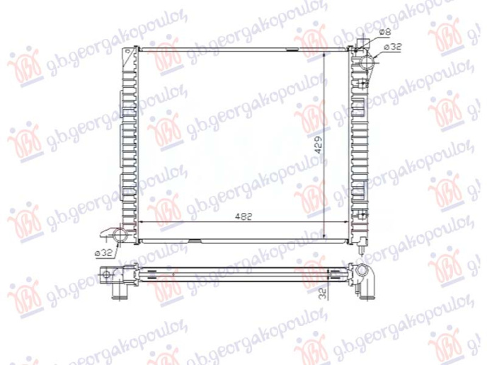 Radiator 2.0 DI dizel (-2000) - 2.0 DI dizel (Soft Top) (1998-2007) +/- A/C manual (484x429) (NRF)