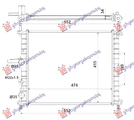 Radiator 1.2-1.4-1.6 benzinë pa rezervuar + A/C (475x415) (NRF)