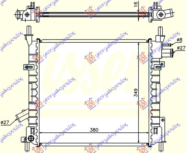 Radiator benzinë - A/C (380x355) (NRF)