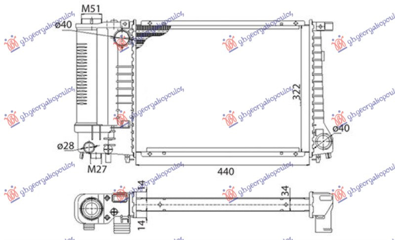Radiator për te gjitha modelet benzinë  manual -AC (440x330x34) (NRF)