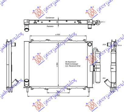Radiator : kondicioneri 1.2-1.6 benzinë - 1.5 dizel (I fiksuar) (510x380x38) (NRF)