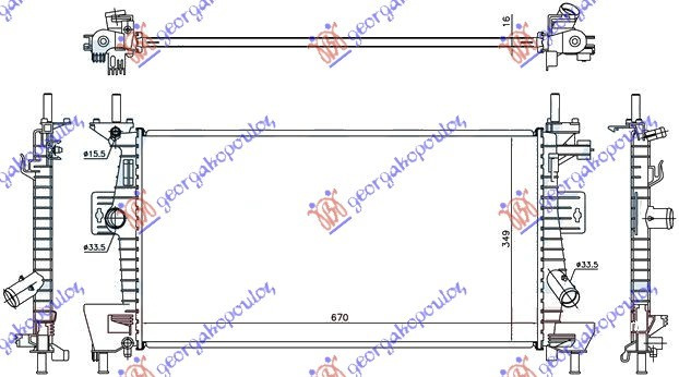 Radiator 1.6 benzinë +/- AC (670x370x16) (NRF)