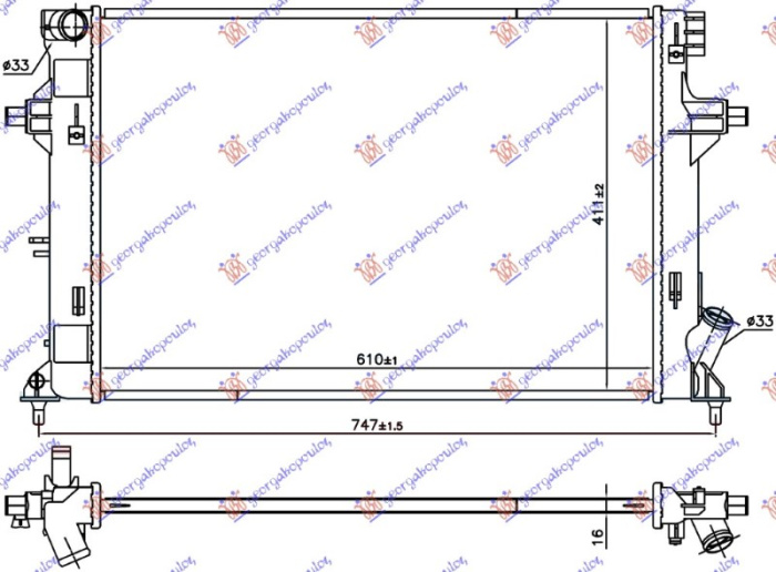 Radiator 1.4-1.6 Mpi benzinë manual (610x411x16) (NRF)