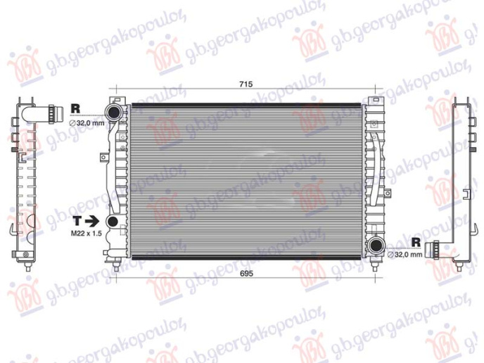 Radiator benzinë-dizel (630x397) (tub diagonal) (NRF)
