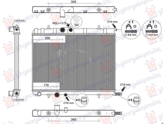 Radiator 1.6cc +/- A/C (38x55x1.8) (NRF)