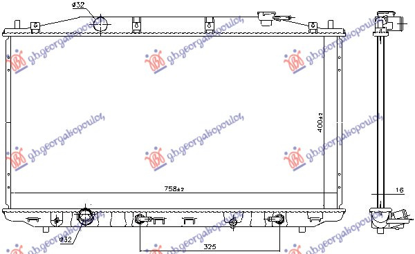 Radiator për motor 2.0-2.4 benzinë (marsh automatik) (400x760x26)