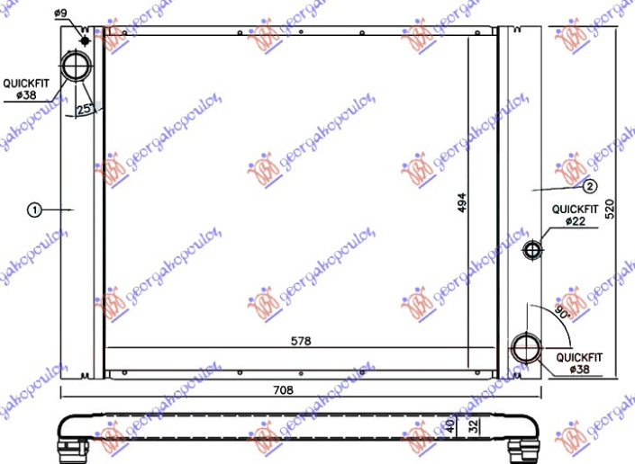 Radiator 3.0 TD dizel automatik (570x500) alumini (NRF)