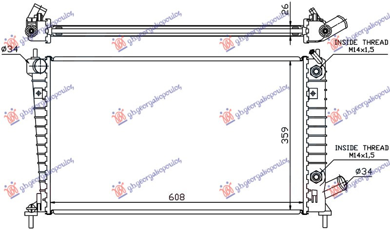 Radiator 2.0-2.3 benzinë automatik (608x359) (NRF)