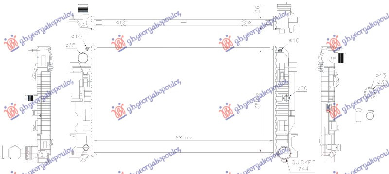 Radiator 2.2 CDi+AC (BRAZED) (680x400x2.6) manaul (VALEO)