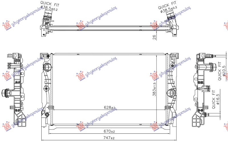 Radiator 2.0-3.0 dizel automatik (628x383x26) (NRF)