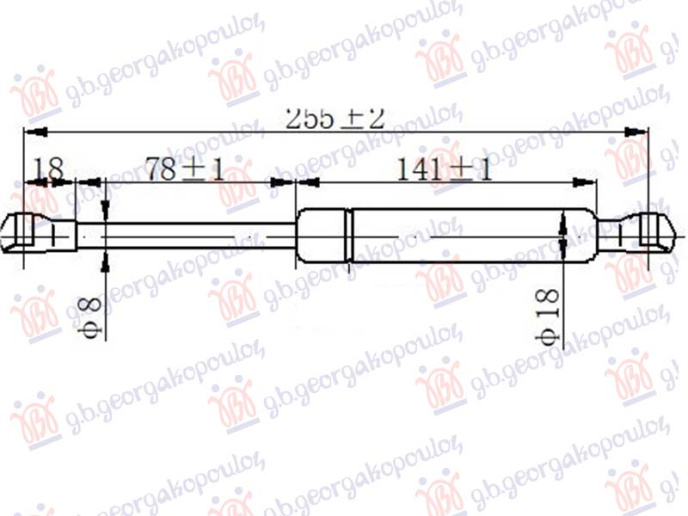 Piston me gaz për derën e bagazhit CABRIO (255L-350N)