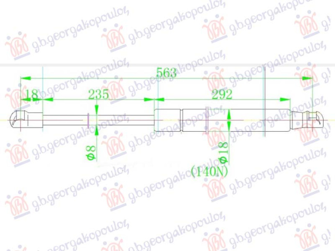 Piston me gaz për derën e bagazhit (622L-580N)