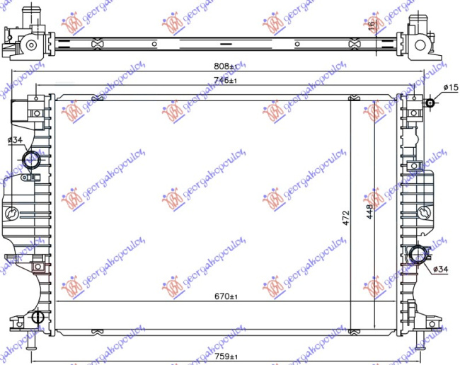 Radiator 1.0 EcoBoost/2.0 Hybrid/2.5 16v benzinë 1.5/1.6/(2.0 T7CE) TDCi/ECOnetic dizel(670x448) (KOYO)