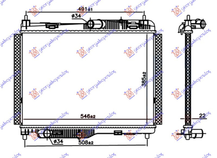 Radiator 1.0 EcoBoost - 1.1 manual benzinë - 1.5 dCi dizel manual/automatik (385x545x22) (VALEO)